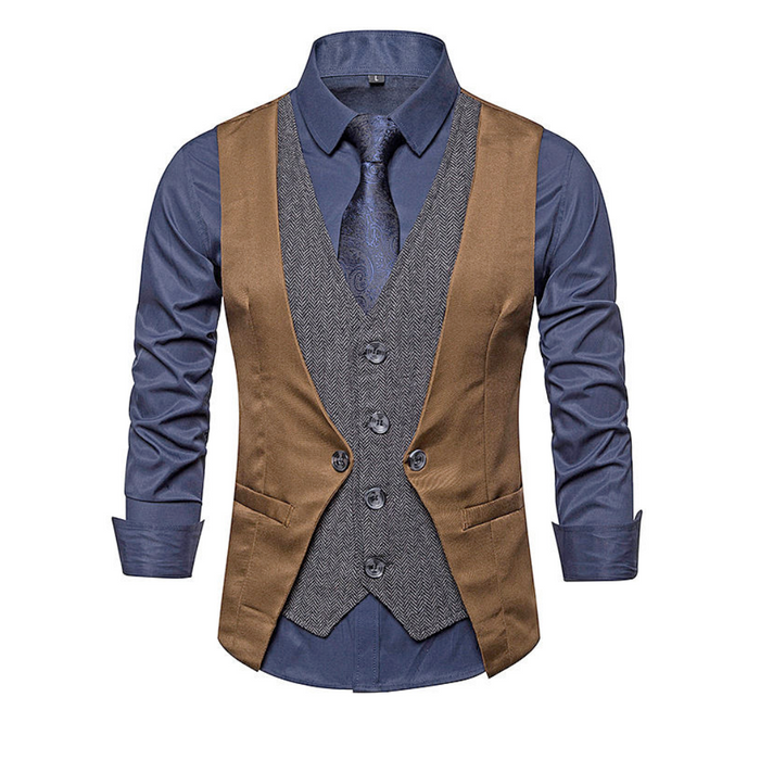 Dual Layer Men's Dress Vest: light blue, dark navy men's formal outfit ensemble