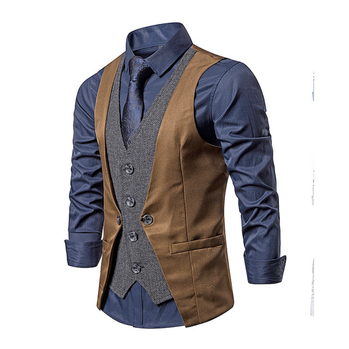 Dual Layer Men's Dress Vest: light blue, dark navy men's formal outfit ensemble