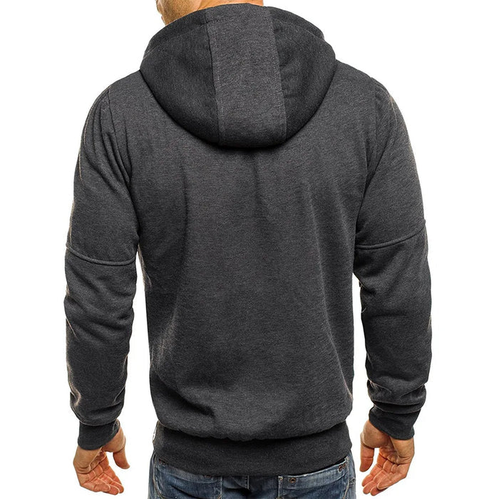 Dual-Zip Men's Lightweight Hooded Sweatshirt: dark charcoal gray, orange hooded zip-up jacket, casual sporty style