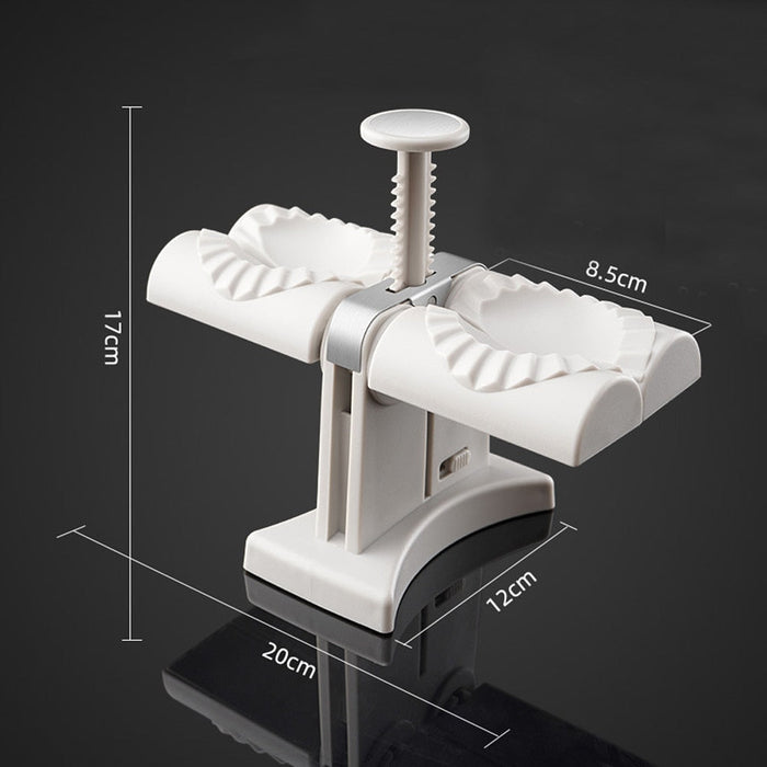 Dumpling Compression Device: white, light gray manual dumpling wrapper press and filling mold, minimal kitchen tool style