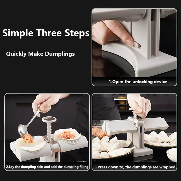 Dumpling Compression Device: white, light gray manual dumpling wrapper press and filling mold, minimal kitchen tool style