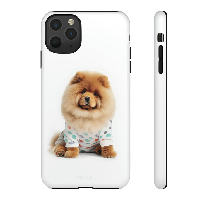 Durable Cases for Fluffy Chow Chow Dogs: white, black dog, cute cartoon-like pet graphic style