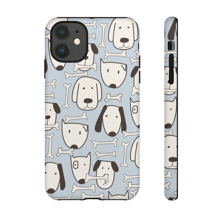 Durable Cases with Canine Design: light blue, white cartoon dogs and bones