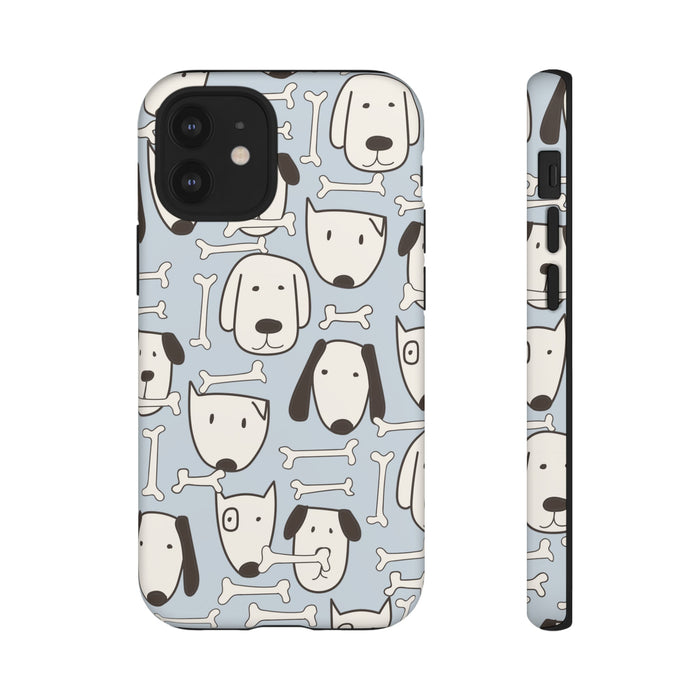 Durable Cases with Canine Design: light blue, white cartoon dogs and bones