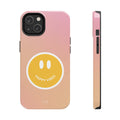 Durable iPhone Case with Qi Charging and Positive Design: pink, peach smiley face, minimal cartoon style