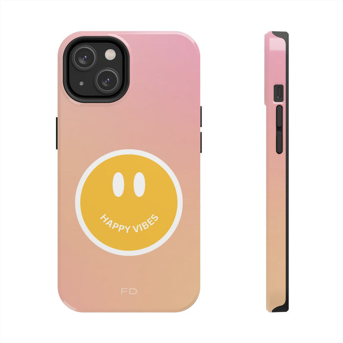 Durable iPhone Case with Qi Charging and Positive Design: pink, peach smiley face, minimal cartoon style