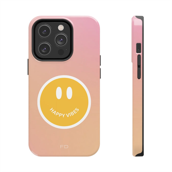 Durable iPhone Case with Qi Charging and Positive Design: pink, peach smiley face, minimal cartoon style