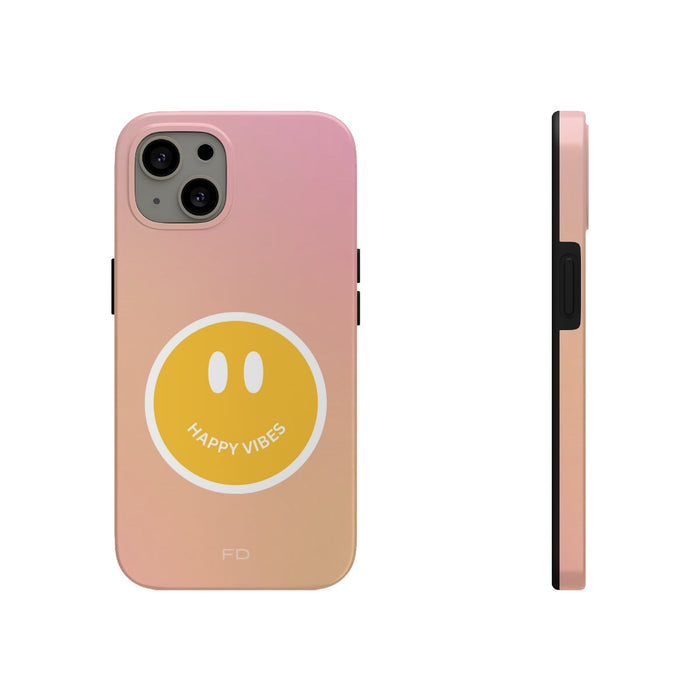 Durable iPhone Case with Qi Charging and Positive Design: pink, peach smiley face, minimal cartoon style