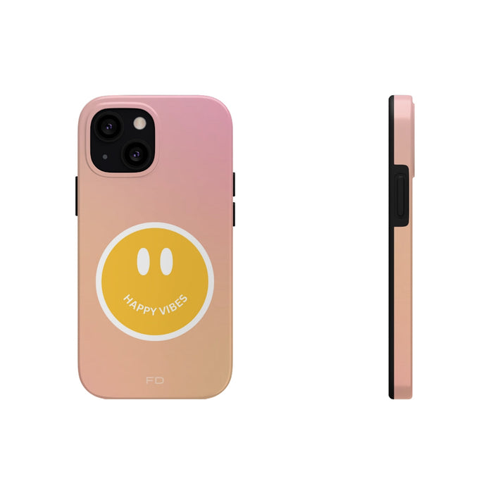 Durable iPhone Case with Qi Charging and Positive Design: pink, peach smiley face, minimal cartoon style