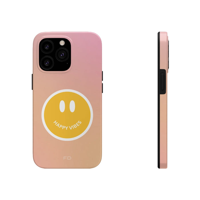 Durable iPhone Case with Qi Charging and Positive Design: pink, peach smiley face, minimal cartoon style