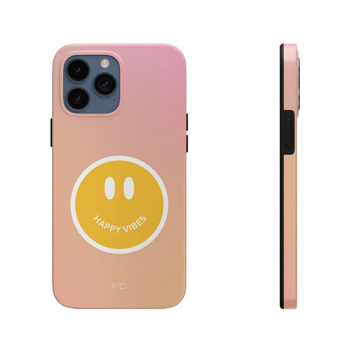 Durable iPhone Case with Qi Charging and Positive Design: pink, peach smiley face, minimal cartoon style