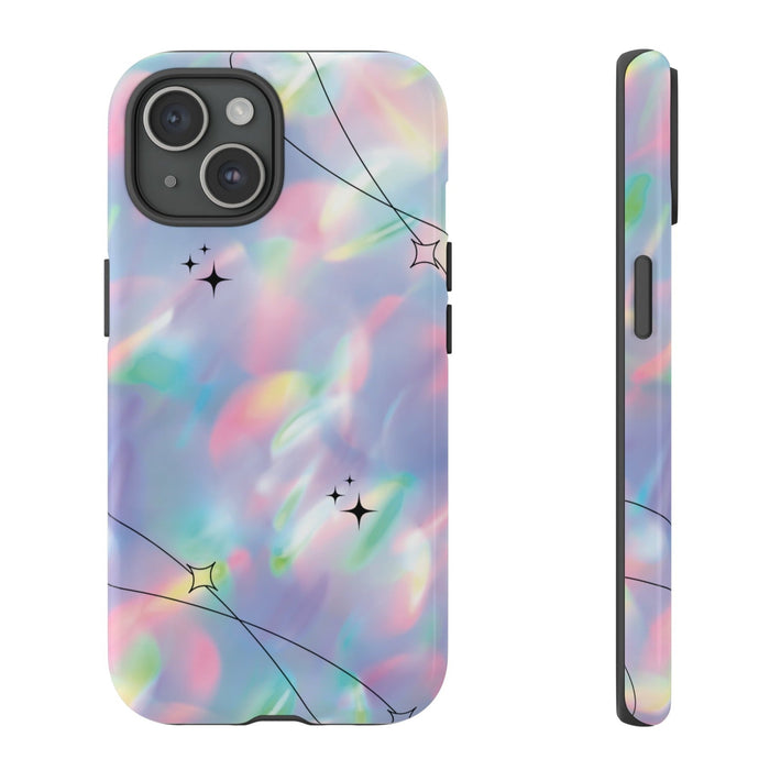Durable iPhone Case with Stars in Gradient Pattern: pastel pink, purple phone case, abstract pastel graphic style
