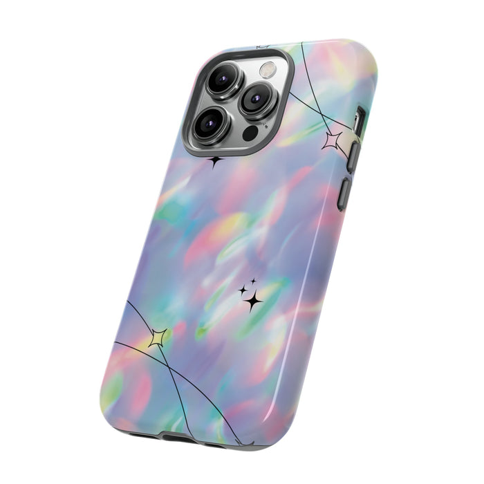Durable iPhone Case with Stars in Gradient Pattern: pastel pink, purple phone case, abstract pastel graphic style