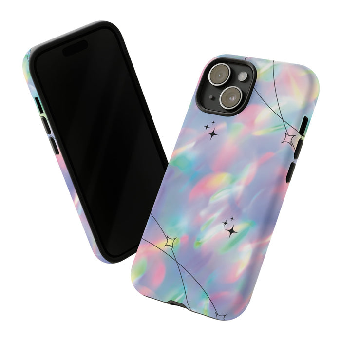 Durable iPhone Case with Stars in Gradient Pattern: pastel pink, purple phone case, abstract pastel graphic style