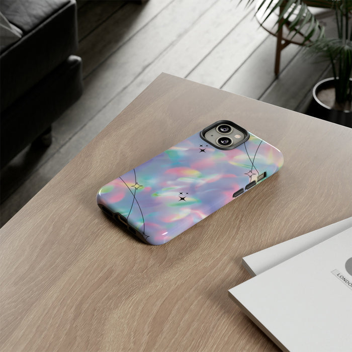 Durable iPhone Case with Stars in Gradient Pattern: pastel pink, purple phone case, abstract pastel graphic style