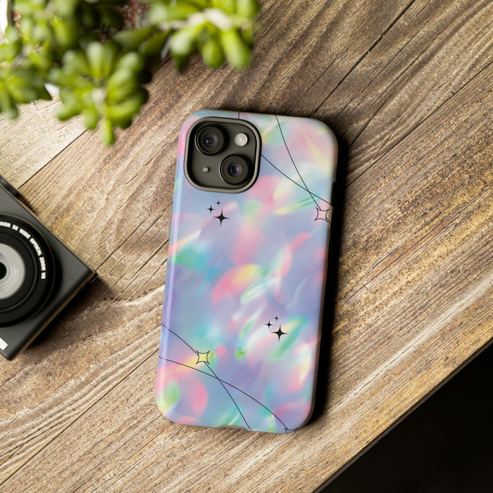 Durable iPhone Case with Stars in Gradient Pattern: pastel pink, purple phone case, abstract pastel graphic style