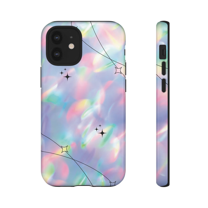 Durable iPhone Case with Stars in Gradient Pattern: pastel pink, purple phone case, abstract pastel graphic style
