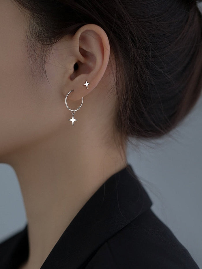 Earrings with Starry Hope Motif: silver star, minimal style