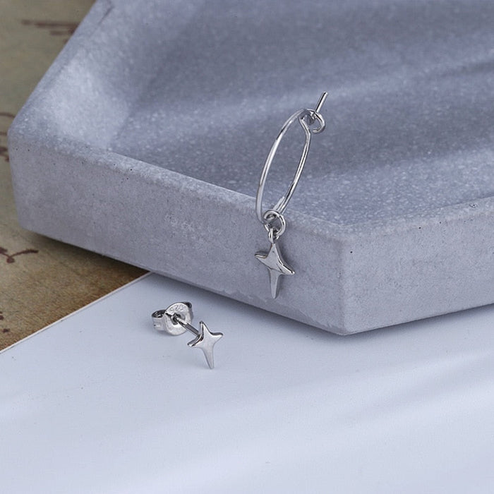 Earrings with Starry Hope Motif: silver star, minimal style