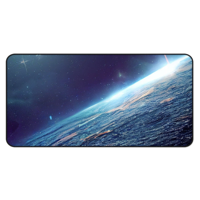 Earth Desk Mat, A Tranquil Yet Functional Addition to Your Workspace: dark blue, purple space/Earth horizon theme, realistic