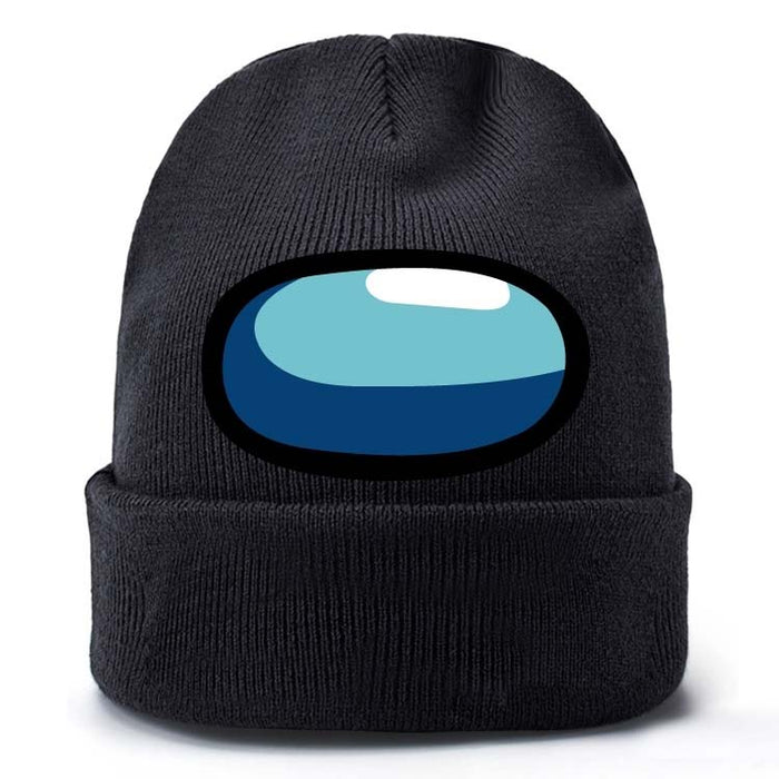 Elastic Knitted Headband in 9 Colors: black, cyan Among Us character visor/theme, cartoon style