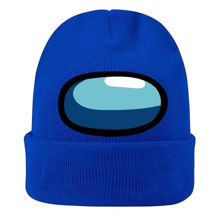 Elastic Knitted Headband in 9 Colors: black, cyan Among Us character visor/theme, cartoon style