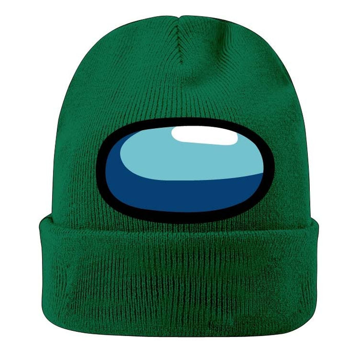 Elastic Knitted Headband in 9 Colors: black, cyan Among Us character visor/theme, cartoon style