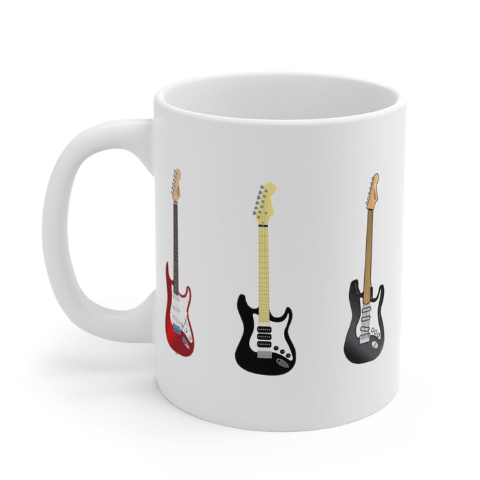 Electric Guitar Design Coffee/Tea Mug: white, black electric guitars, minimal cartoon graphic style