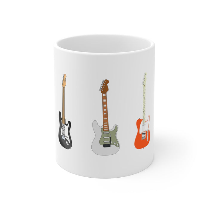 Electric Guitar Design Coffee/Tea Mug: white, black electric guitars, minimal cartoon graphic style