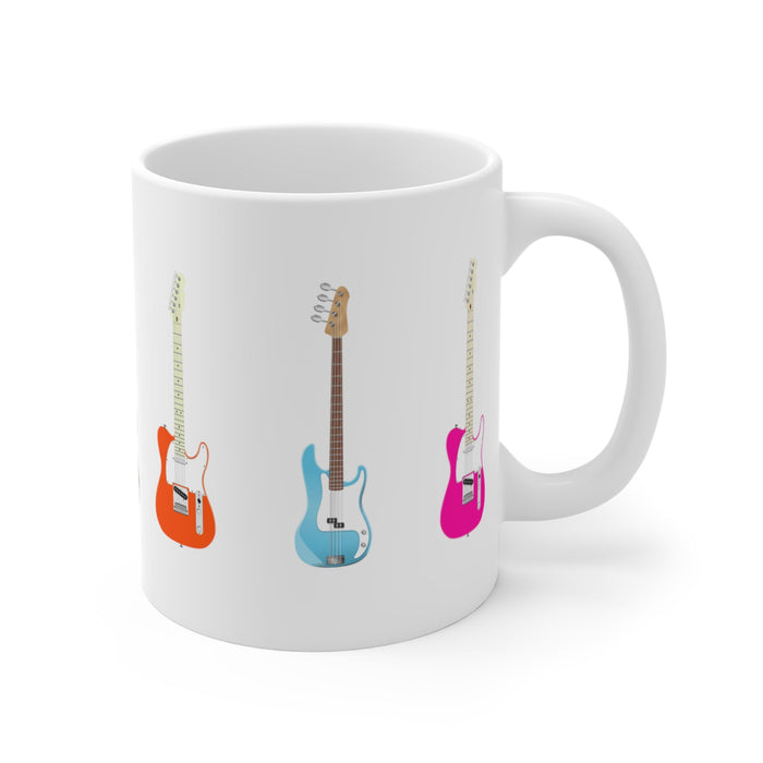 Electric Guitar Design Coffee/Tea Mug: white, black electric guitars, minimal cartoon graphic style