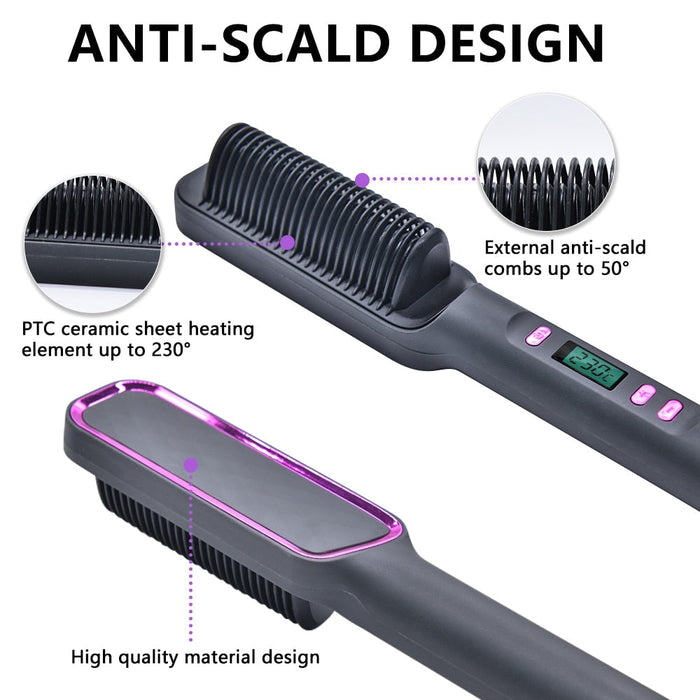 Electric Hair Brush Straightener by Coseey: dark gray, black electric hair straightening brush, modern style