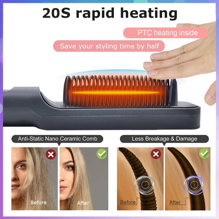 Electric Hair Brush Straightener by Coseey: dark gray, black electric hair straightening brush, modern style
