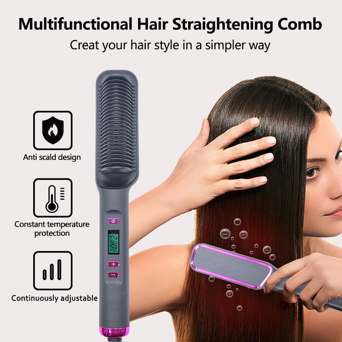 Electric Hair Brush Straightener by Coseey: dark gray, black electric hair straightening brush, modern style