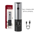 Electric Salt Mill Set with 2 Bottles: silver, black electric spice grinder set with charging base, modern minimal style