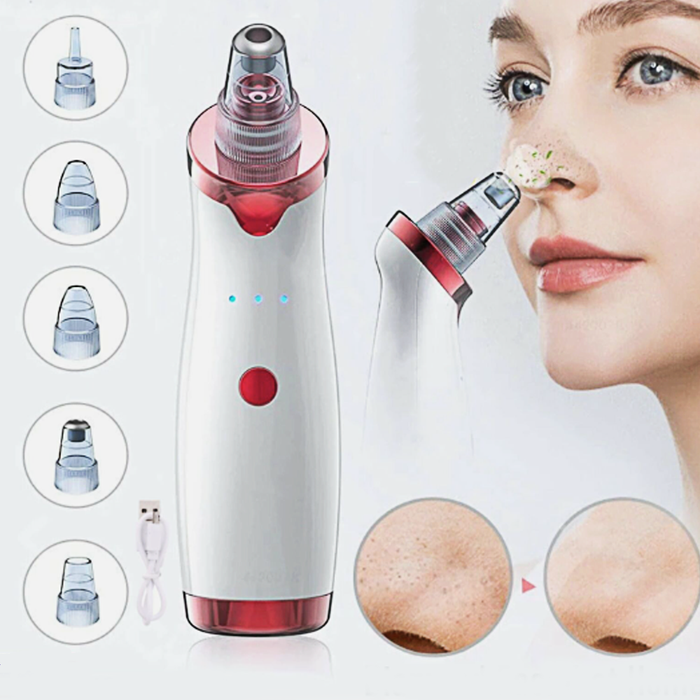 Electric Vacuum Blackhead Remover Device: white, silver handheld pore vacuum / blackhead remover device, modern cosmetic beau
