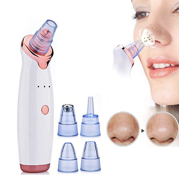 Electric Vacuum Blackhead Remover Device: white, silver handheld pore vacuum / blackhead remover device, modern cosmetic beau