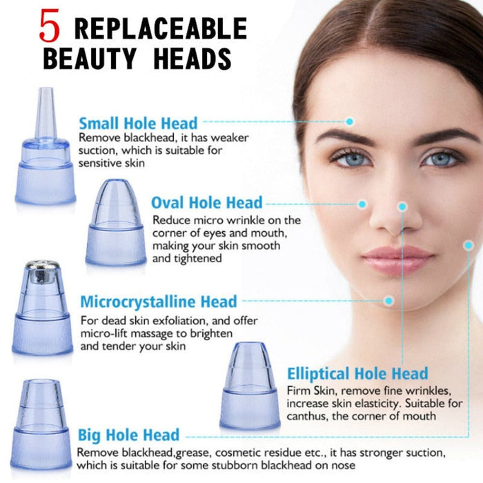 Electric Vacuum Blackhead Remover Device: white, silver handheld pore vacuum / blackhead remover device, modern cosmetic beau