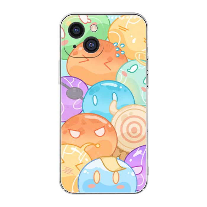 Elemental Slimes Kawaii Phone Case: mint green, orange cartoon fantasy creatures/characters, kawaii cartoon style