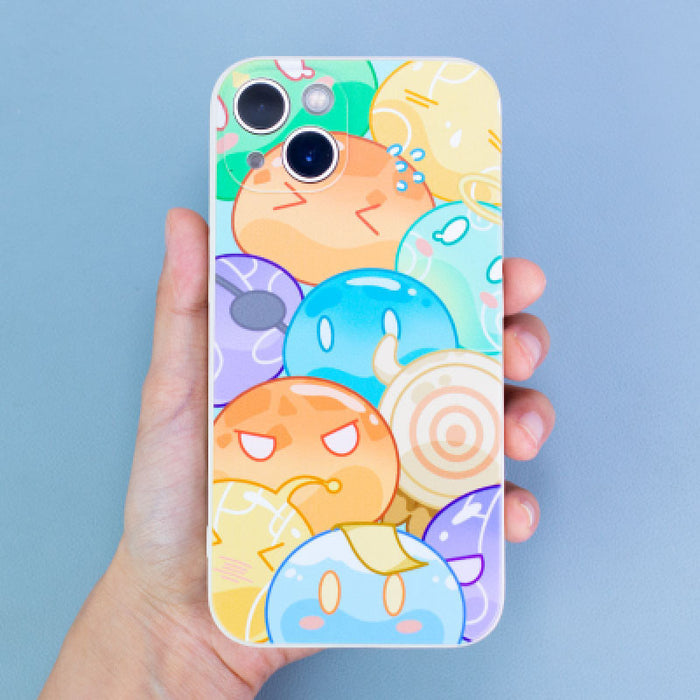 Elemental Slimes Kawaii Phone Case: mint green, orange cartoon fantasy creatures/characters, kawaii cartoon style