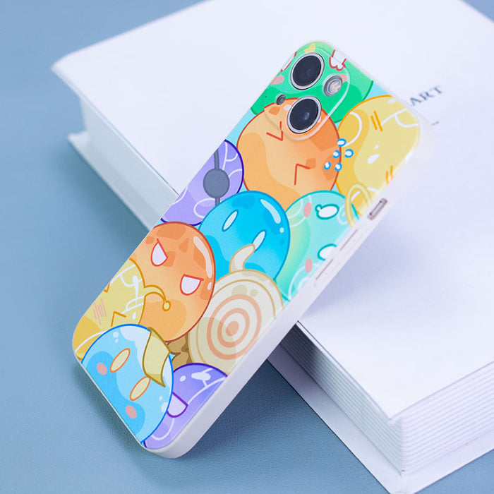 Elemental Slimes Kawaii Phone Case: mint green, orange cartoon fantasy creatures/characters, kawaii cartoon style