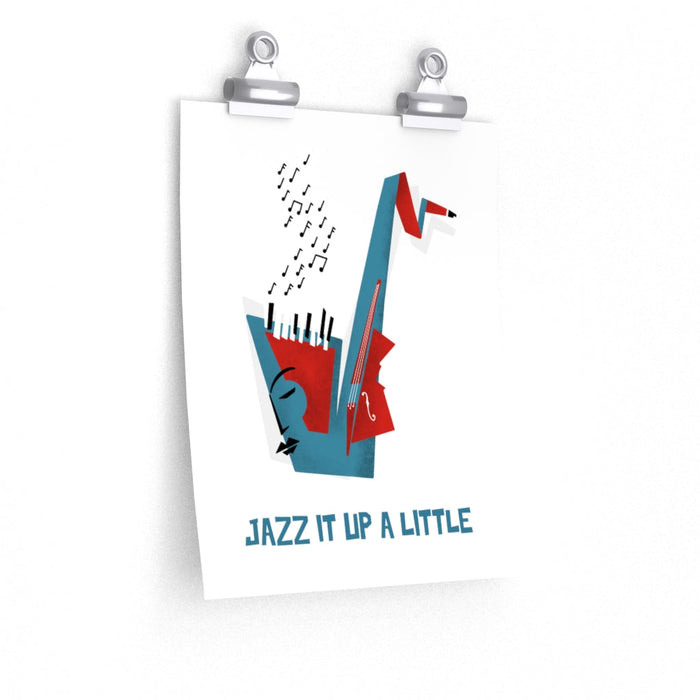 Elevate Your Space with a Fun Poster: white, black abstract jazz musician/saxophone theme, retro modern geometric illustratio