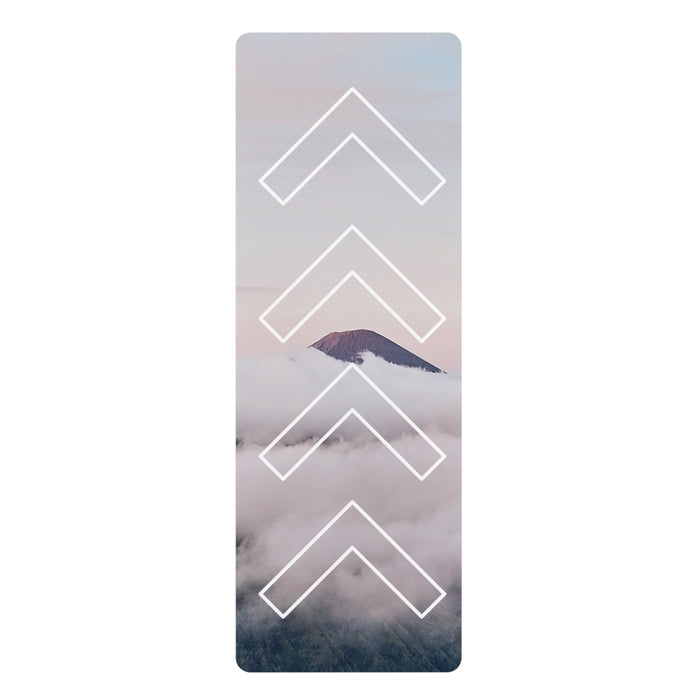 Elevated Yoga Mat: white, light gray mountain landscape, minimal style
