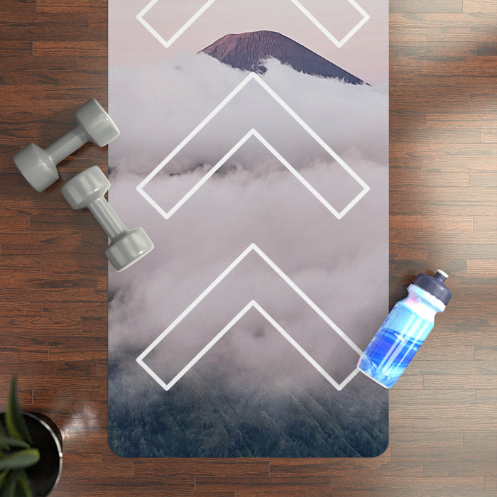 Elevated Yoga Mat: white, light gray mountain landscape, minimal style