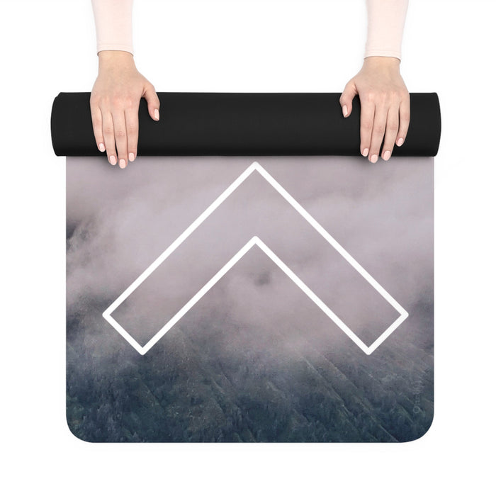 Elevated Yoga Mat: white, light gray mountain landscape, minimal style
