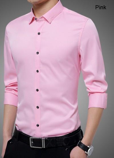 Embroidered Collar Men's Shirt: pink, black button-up shirt, minimal style