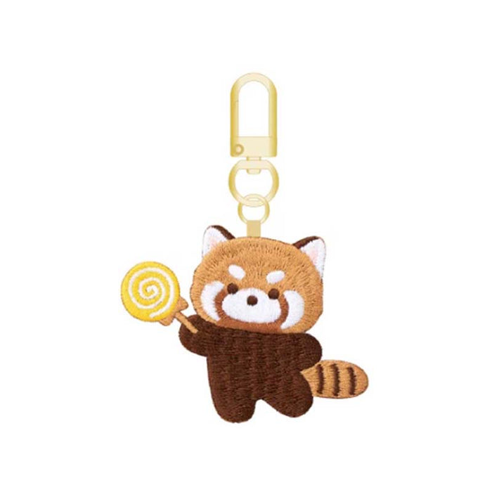 Embroidered Red Panda Keychain: Whimsical Charm: brown, tan red panda character, kawaii cartoon style