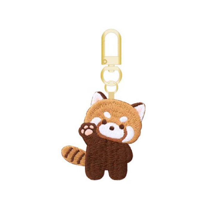 Embroidered Red Panda Keychain: Whimsical Charm: brown, tan red panda character, kawaii cartoon style