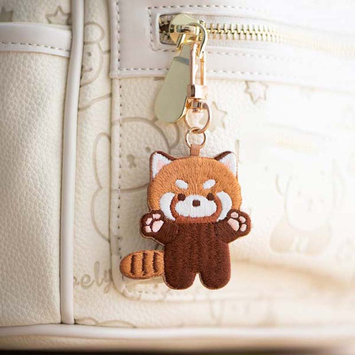 Embroidered Red Panda Keychain: Whimsical Charm: brown, tan red panda character, kawaii cartoon style