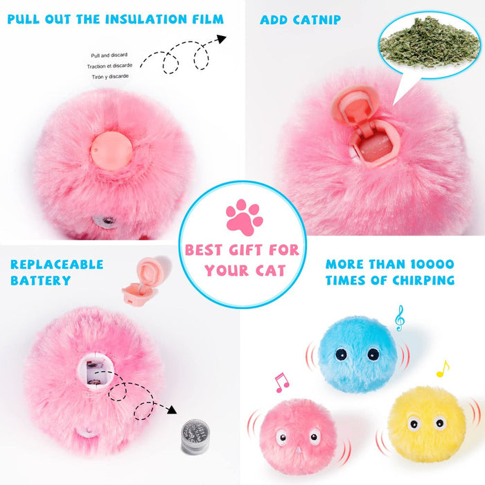 Engaging Soft Ball Toy for Furry Companions: blue, pink cartoon-faced characters, kawaii cartoon style