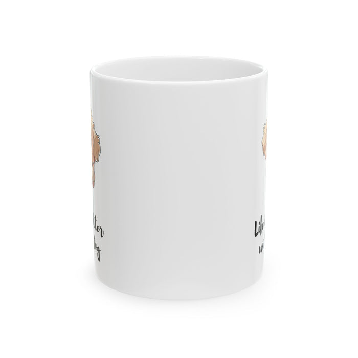 Enhance Your Life with a Canine-Themed Mug: white, beige cartoon dog, kawaii cartoon style